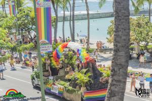 A colorful float makes its way down the Honolulu Pride™ Parade route.
