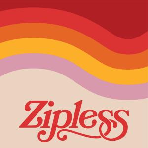 Zipless logo with bold lines and bright colors over a pulp-toned background, symbolizing women’s stories through romance and literature.