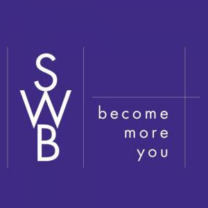Square purple box with white lettering that says the letters SWB followed by the text Become More You