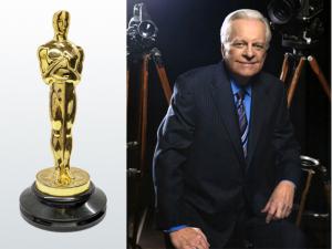 The late TCM host Robert Osborne and the 1936 Oscar® statuette awarded to art director Richard Day for his work on the 1935 film The Dark Angel. Oscar® provenance: The Robert Osborne Collection. Estimate: $70,000-$100,000