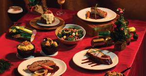 Holiday buffet featuring Christmas-themed dishes, tropical ingredients, and elegant festive décor at Courtyard Phuket Patong Beach Resort.