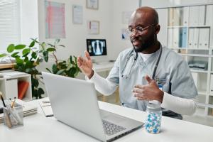 Live video conference of a doctor with a patient