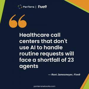 Quote by Roni Jamesmeyer from Five9 about AI patient communication improving efficiency in healthcare call centers.