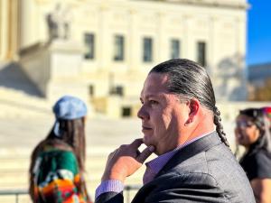 Larry Wright Jr., photographed outside the U.S. Supreme Court in Washington, D.C.