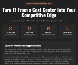 Screenshot from the trial page of Vysiontech.com