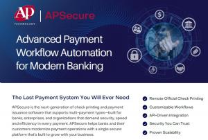 APSecure by AP Technology is a multi-payment issuance solution with advanced payment workflow automation for banks. Remote Official Check Printing.