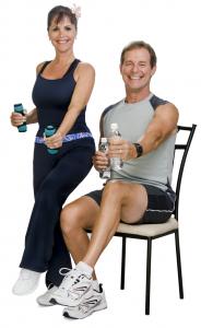 Healthwise Exercise TV demonstrates functional fitness over 50 with chair exercise and standing level.