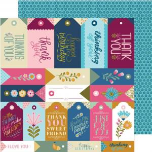 Colorful “THANKS CARD” 12x12 double-sided patterned paper featuring vibrant designs, perfect for handmade cards, scrapbooks, and creative craft projects.