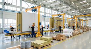 Prefabricated panels on the factory line
