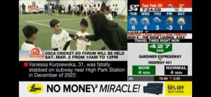 CP24 Breakfast reporter interviews young participants at the OSCA Cricket-Ed Forum inside an indoor sports facility, highlighting youth cricket development and OSCA’s efforts to promote active living, inclusion, and community engagement through cricket.