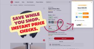 Showing the LMK.today/extension after it scanned a product page and found lower prices. LMK.today/extension scans product pages and immediately lets you know if there's an opportunity to save.