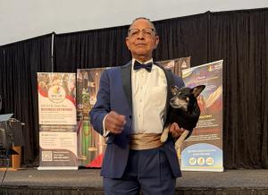 Jeff with his dog, Buster, during a recent event. Photo: Jeff Belle.