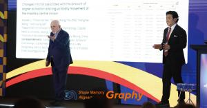 Image Caption: Prof. Ravindra Nanda (left) and Dr. Kenji Ojima (right) present on the biomechanics and clinical excellence of Shape Memory Aligners during the WFO IOC in Brazil.