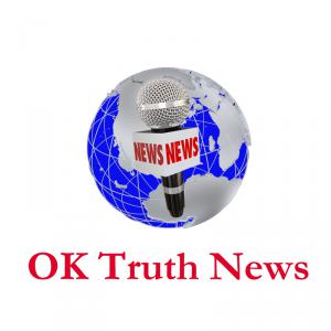 OK TRUTH NEWS Logo with a globe in the background and a mic in the center