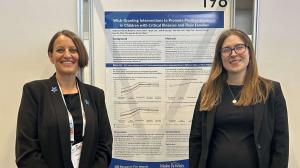 Make-A-Wish International's Jenny Cook and Dr. Hannah Roberts presenting research on the impact of a wish