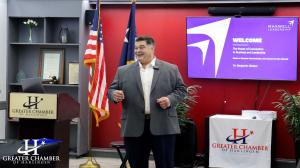Dr. Benjamin Clinton, Founder of Beacon Administrative Consulting, delivers “The Power of Connection in Business and Leadership” during the Greater Chamber of Harlingen’s Business Over Breakfast on October 2, 2025. His session focused on practical strateg
