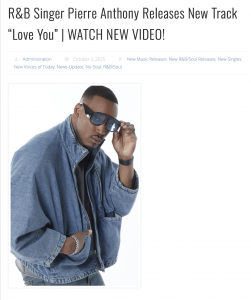 Pierre Anthony, American Songwriter/ R&B Artist