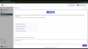 Screen recording of Brighton Science’s BConnect interface showing the BCCoach chat assistant. The assistant provides example questions like “How should I use BConnect?” and “What is water contact angle?” and invites users to type their own queries for rea