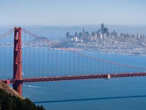 Aerial view of Golden Gate Bridge with San Francisco skyline in background, representing Clark Meyers PC's Northern California service area including the East Bay region, Contra Costa County, Walnut Creek, Lafayette, and California's Central Valley busine