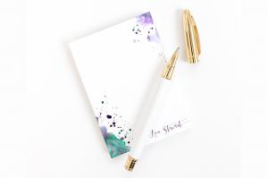 OohLaLaLetters' signature watercolor style and best selling notepad