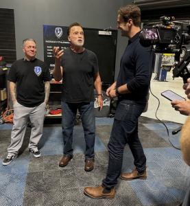 Ryan Friedlinghaus, Arnold Schwarzenegger, Elex Michaelson at West Coast Customs