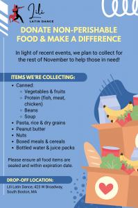 lili latin dance food drive list