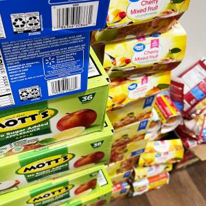 Fruit cups and other assorted items for The Pantry Project