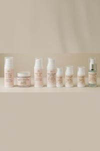 BBS Glow Collection complete eight-product medical-grade skincare system including Purify cleanser, Defend and Protect serums, Hydrate moisturizer, Renew exfoliant, Restore treatment, Repair cream, and Glow finishing product