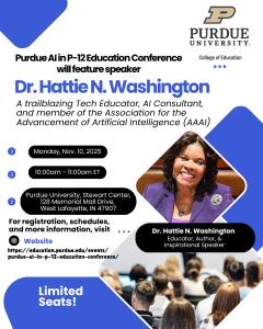 Dr. Hattie N. Washington speaking engagement flyer at Purdue University