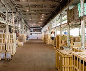 View from the inside of a warehouse.