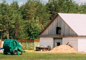 Exterior of a barn on a farm.