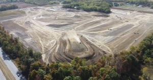 Aerial view of the foundational earthworks to build SkyLake theme park in Sheridan, Indiana.