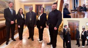 His Eminence Cardinal Peter Turkson, Chancellor of the Pontifical Academy of Sciences and the Pontifical Academy of Social Sciences, with Maryna Ovtsynova, President of the ALLATRA International Public Movement, and ALLATRA participants