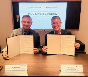 WhiteFox CEO Steve Haro (left) and Glamco Aviation Managing Director Justin Kho (right) sign a strategic collaboration on October 30, 2025