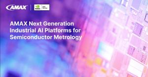 AMAX's Next Generation Industrial AI Platforms for Semiconductor Metrology with NVIDIA Elite Partner logo on a blue abstract background