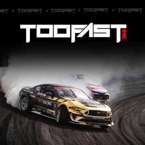 BC Racing coilover-equipped drift car featuring TooFast Auto Parts branding, representing performance tuning in Canada.