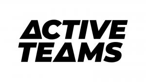 Active Teams logo with thick, bold black text slanting to the right saying "Active Teams" on a white background.
