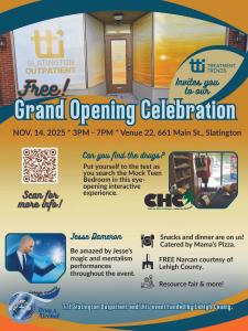 Access to addiction treatment is expanding in northern Lehigh County with the opening of the new Treatment Trends Slatington Outpatient Center. A Grand Opening and Ribbon Cutting Celebration will be held on Friday, November 14, 2025, in Slatington, Pa.