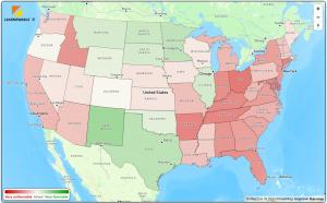 USA Map Measuring Wind Energy Sentiment & Permitting Risk by State
