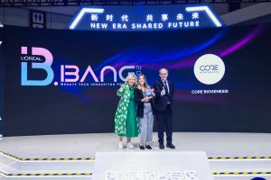 Marion Audemard, Technical Sales Lead, Europe, Core Biogenesis with Barbara Lavernos, L'Oréal Deputy Chief Executive Officer, in charge of Research, Innovation and Technology & Pascal Gondrand, Director Business France, China at L'Oreal Big Bang Challenge