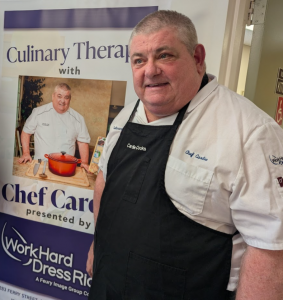 Chef Cardie Mortimer at The Woodlands at Ramsey wearing professional chef uniform from Newark NJ’s Work Hard Dress Right.