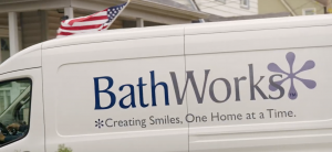 BathWorks of Michigan van with American flag arriving for the 2024 Baths for the Brave installation.