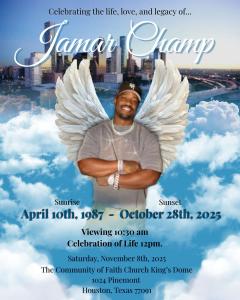 Celebrating the Life, Love and Legacy of Jamar Champ Funeral Arrangements are Set