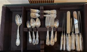 61-piece Tiffany & Co. set in the Chrysanthemum pattern, having no monogram. Estimate: $13,000-$15,000