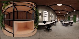 360-degree panoramic view of a modern reception interior