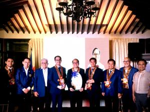 Magis of Rotary Excellence Awardees at RCNME Recognition Night: Karlo Nisce, Aniceto Sobrepeña, Philip Dy, and Lt. Gen. Edgar Alan Okubo posing together