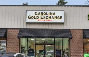 Exterior view of Carolina Gold Exchange, a Myrtle Beach coin shop offering gold and silver appraisals, precious metal verification, and community education seminars.