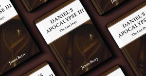 Book cover of Daniel’s Apocalypse III: The Last Days by James Berry. The design features a minimalist black and white upper half with bold serif type, and a lower half displaying a dark-toned hourglass, symbolizing urgency, time, and finality in biblical 