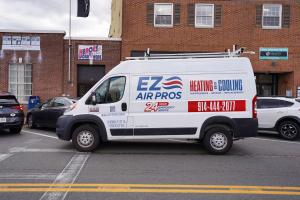 EZ Air Pros branded HVAC service van parked in Westchester, NY, ready for dispatch.