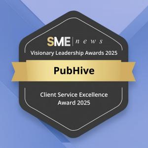 SME News Visionary Leadership Awards 2025 recognizing PubHive for Client Service Excellence.